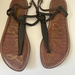 Sam Edelman Black T-Strap Sandals with Elegant Wraparound Laces